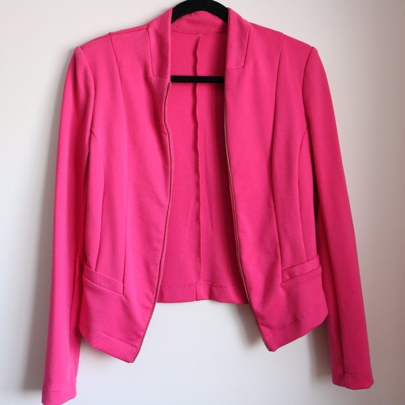 Rose Pink Jacket with Faux Zipper Detail - Picture 1 of 4